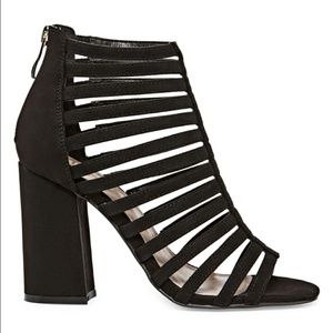 Nicole Miller Black Caged Block Heeled Sandals